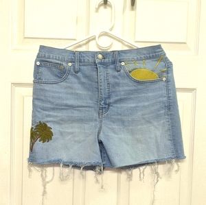 Madewell high rise denim shorts. Embroidered sun
